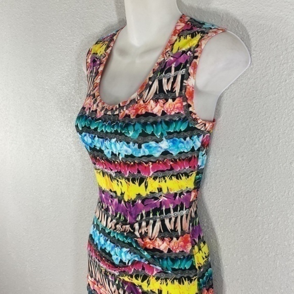Nicole Miller Artier floral bike chain stripe bodycon dress O6 - Picture 7 of 13